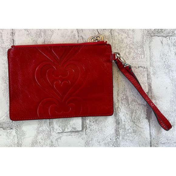 Brighton Red Heart Leather Pouch/Wristlet with Silver Studs - Picture 2 of 7